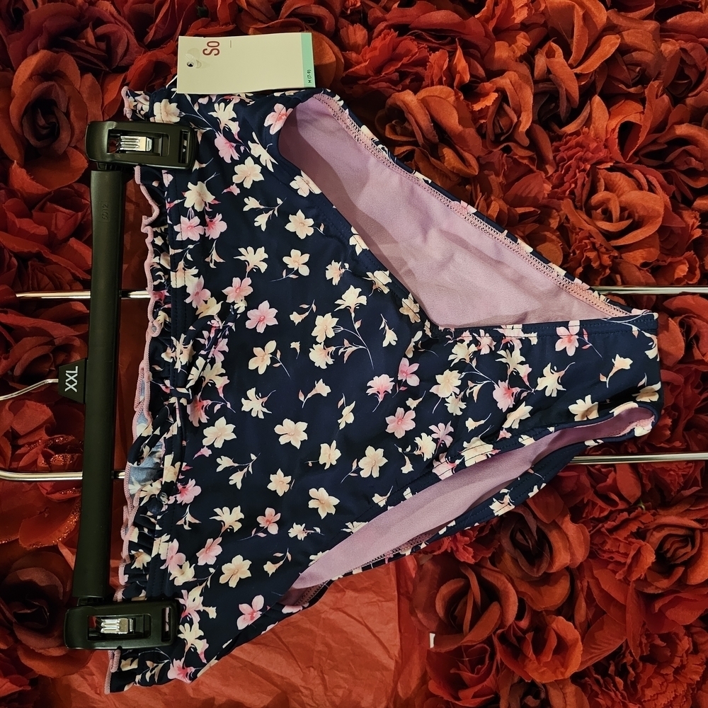 NWT SO Floral Bikini Bottoms - Navy and Pink Juniors  Size 7-9